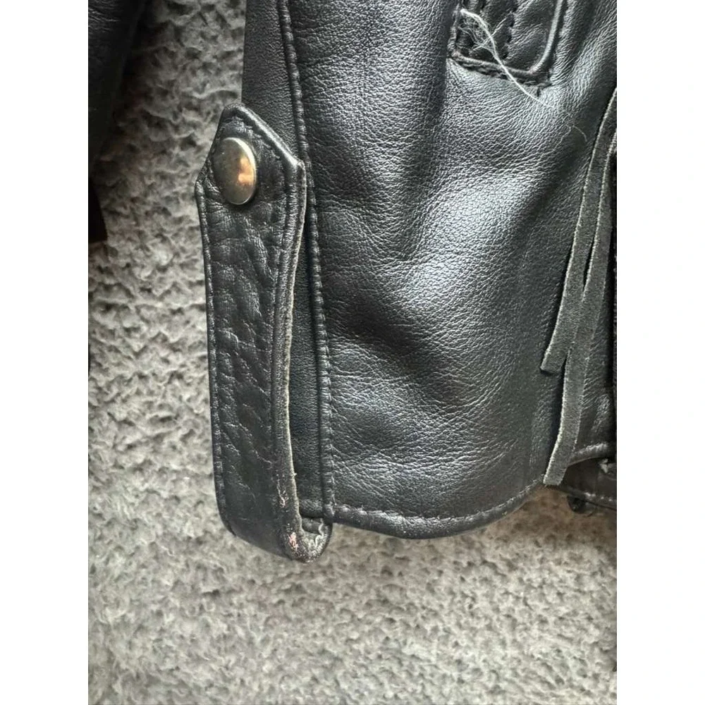 Vintage Suede Leather Fringe Collared‎ Full Zip Biker Jacket Black Mens Size 42